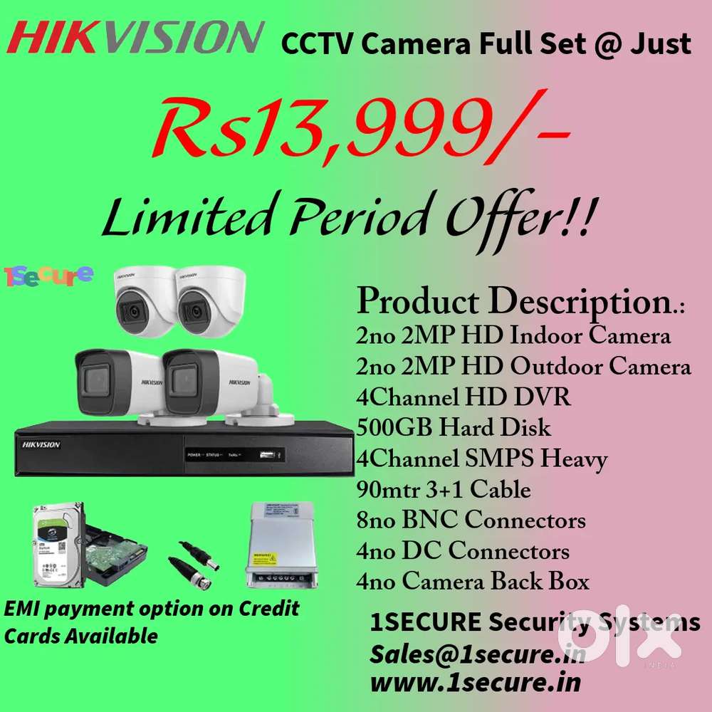 Hikvision Branded 4 CCTV Camera Full Set – ₹13,999/-