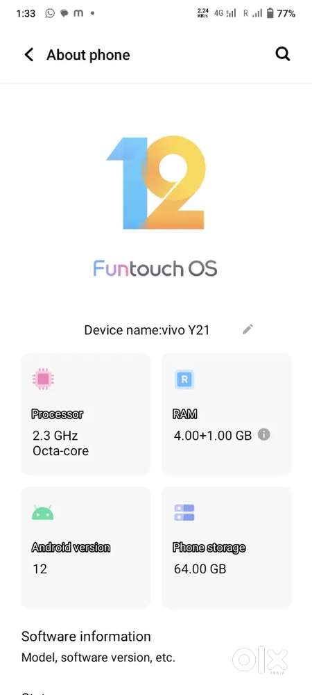Vivo y21.4+1ram 64 rom