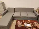 L Sofa with separate seatings wooden chair