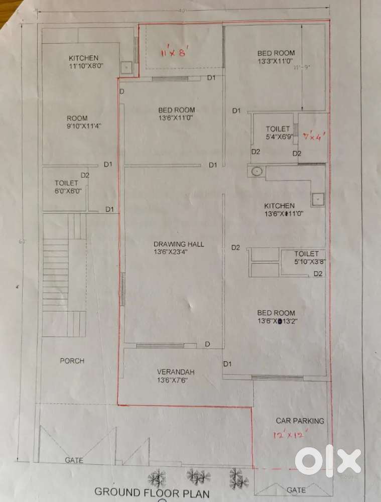 Tolet Three BHK semi furnished