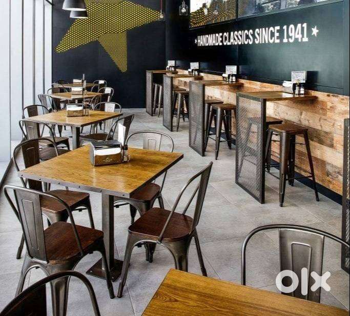 Brand new wooden black metal premium cafe chairs and tables