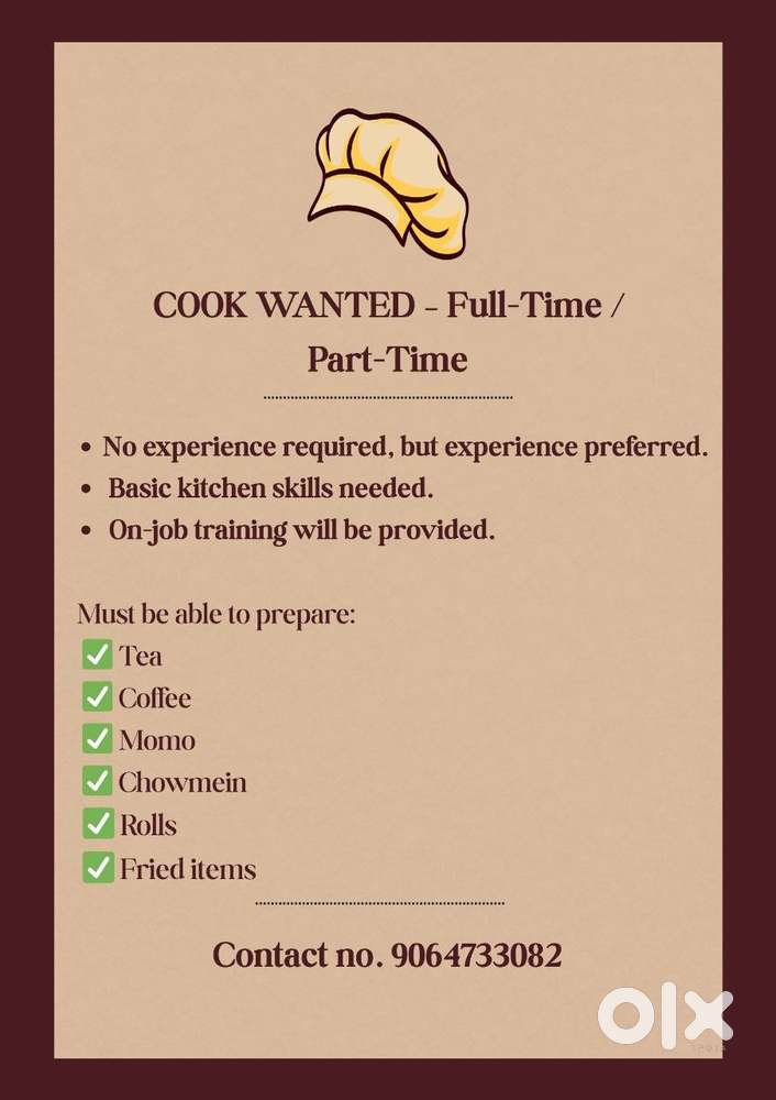 Hiring Cook for Cafe