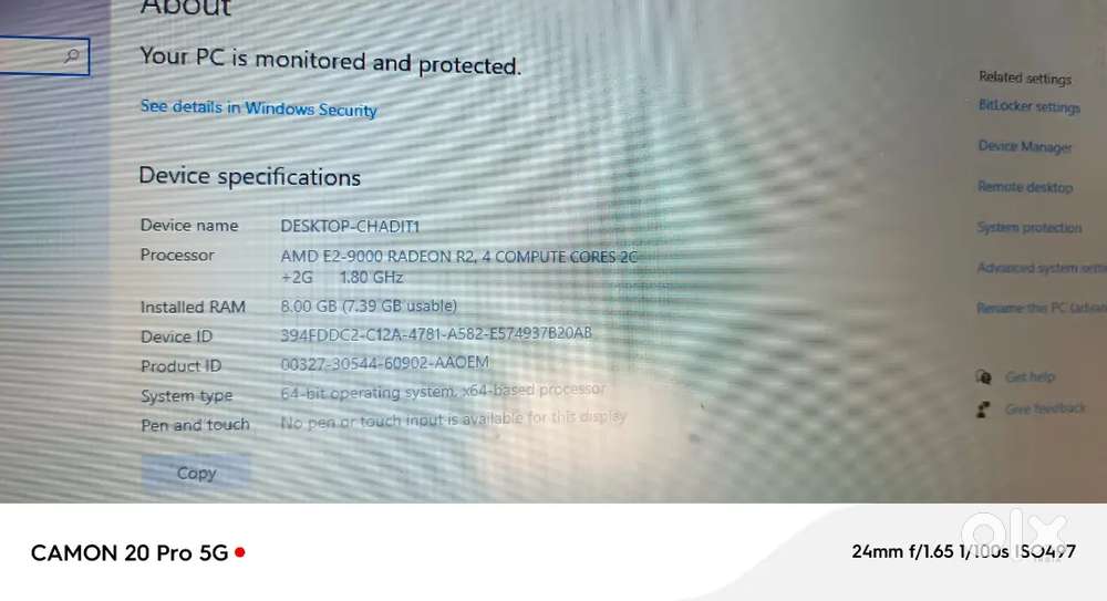 Lenovo AMD E2 9000 ram 8/ 1tb hdd  koi bhi problem nhi h price 13500