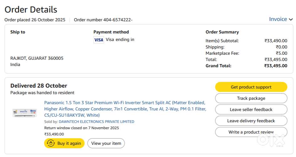 Panasonic 1.5 Ton 3 Star Seal Pack with Warranty