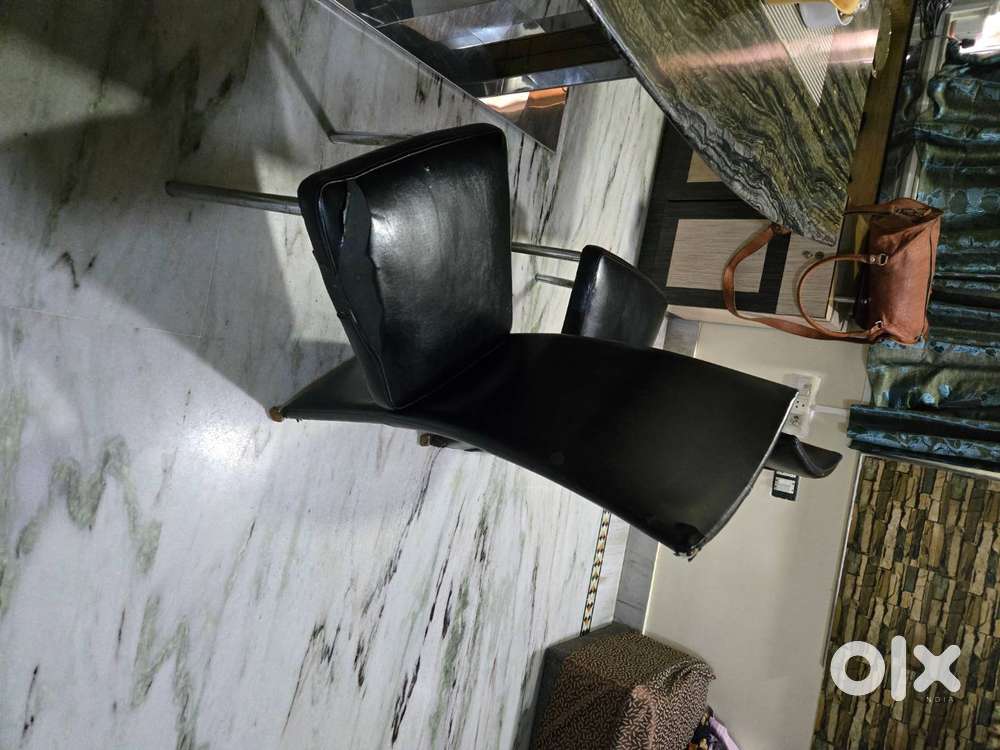 6 seater Dining table with marble top and SS chairs