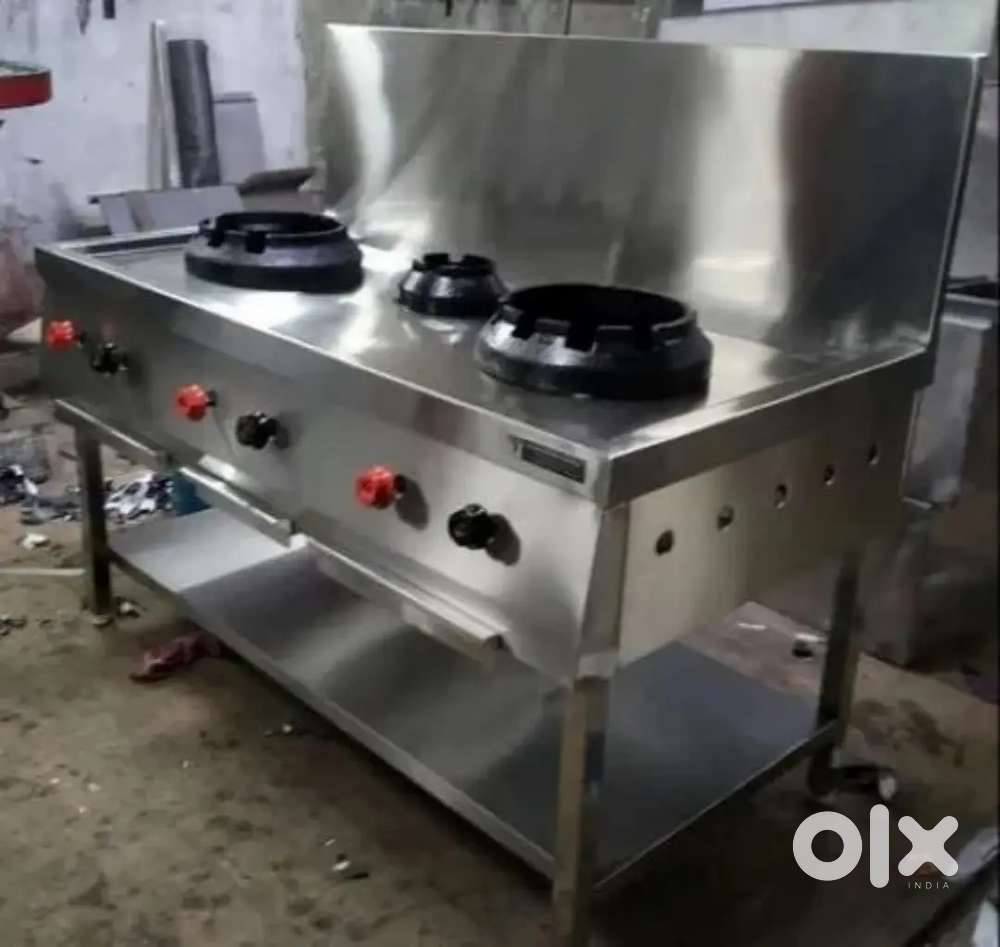3 burner chinese bhatti with steel working table