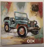 Jeep Canvas Wall Emboss Painting (Multicolor)