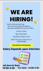 Requirement for fresher & Experienced candidates.