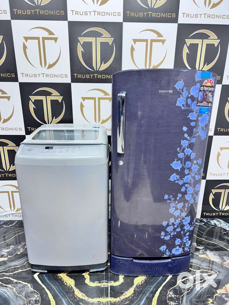 Samsung flower print fridge and Samsung diamond drum machine combo