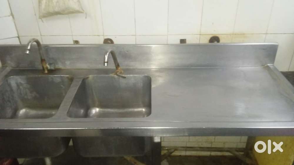 SS double sink wash basin and 4ft work table  with granite top