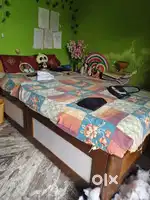 Wooden bed, dressing table, almirah