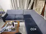 ( New )6 seater L shape corner sofa set with glass top table