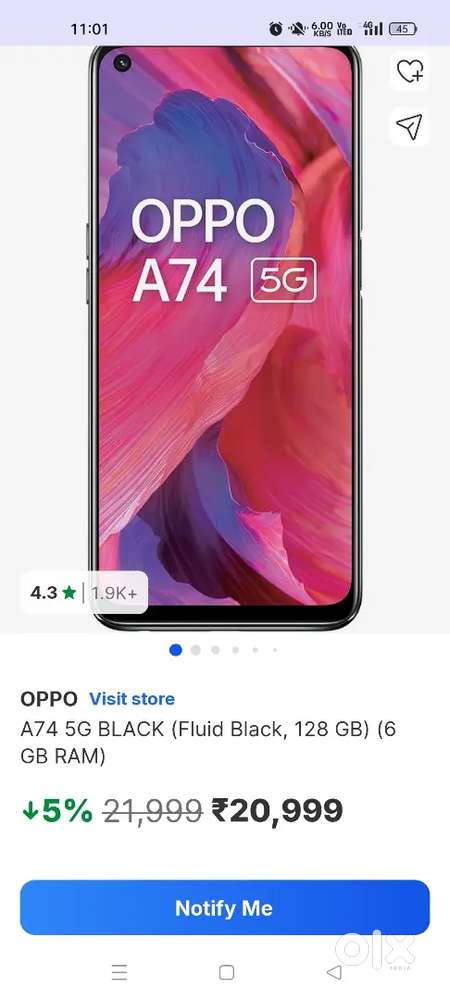 Urgent Sell, Oppo A74 5G. Good condition