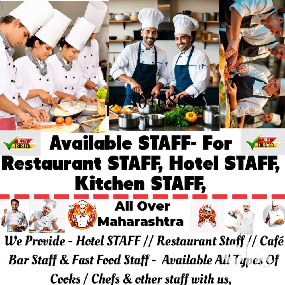 We Provide  Waiter / Captain Table Boy Cleaner Assist cook / Manager