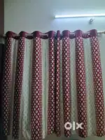 Red & cream colour window curtains