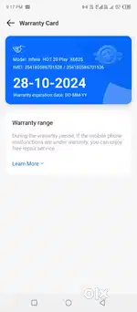 Bigg screen big battery 6000 mah Infinix hot 20 play good condition