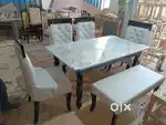 6-seater dining table Teak wood Indian sagwan marvel top