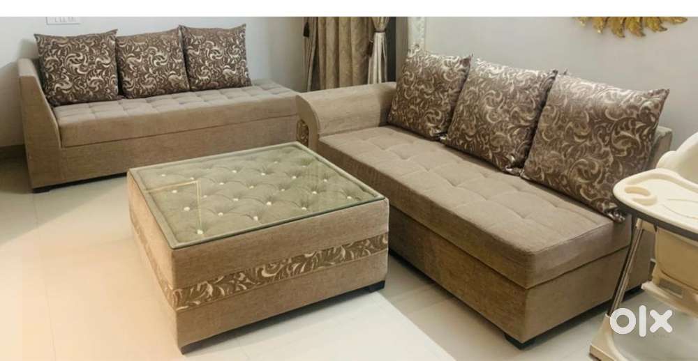 L shape sofa set for sale with centre table and 2 couches