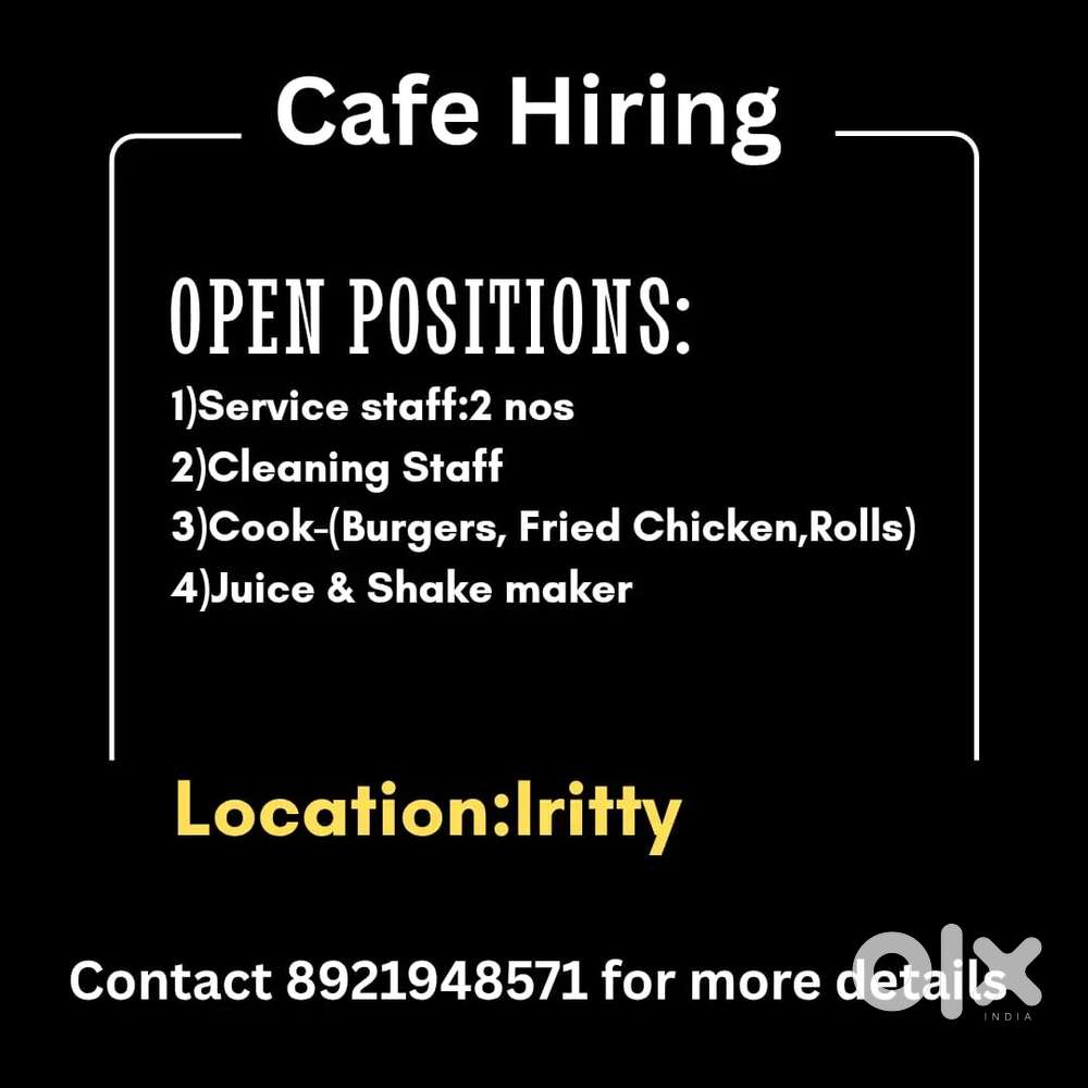 Hiring Waitress for cafe