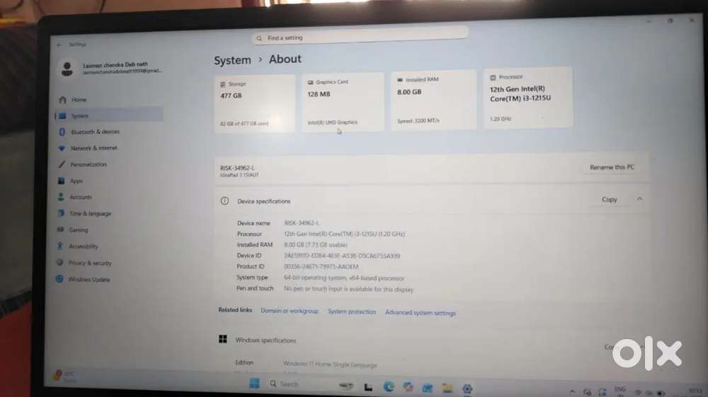 Lenovo V15 Intel core i3 Laptop