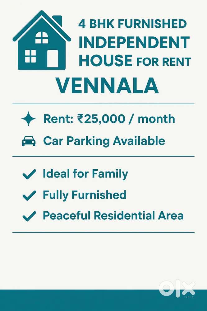 Independent furnised house 4bhk for rent at Vennala
