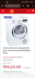 Siemens 9kg washing machine dryer