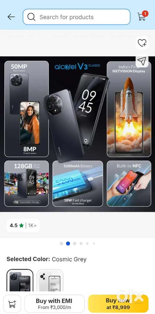 Alcatle v3 classic seal peti pack box 4 +128gb 5G phone rs 7500