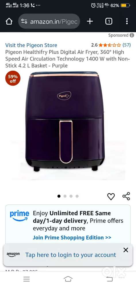 Pigeon healthifry plus digital air fryer