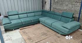 SHREE KRISHNA FURNITURE L Type Corner Sofa with Welvet Fabric, Steel Leg or Headrest in BackNew Sofa...