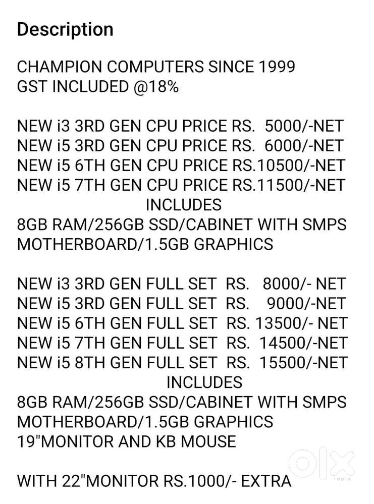 LAPTOPS & NEW DESKTOPS AVAILABLE  WITH GST BILL WARRANTY
