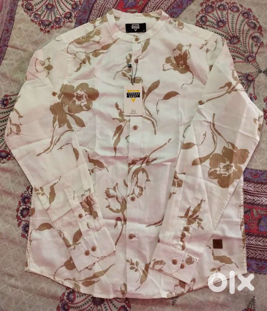 Thomas Scott White Slim Fit Floral Print Cotton Shirt