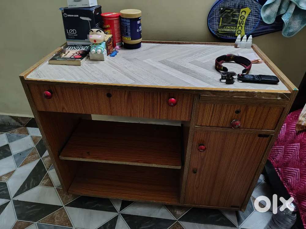 Sturdy Wooden Study/Computer Table with Drawers & Storage Shelves