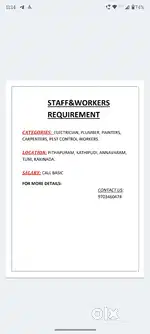 Technicians and workers and Cleaners required