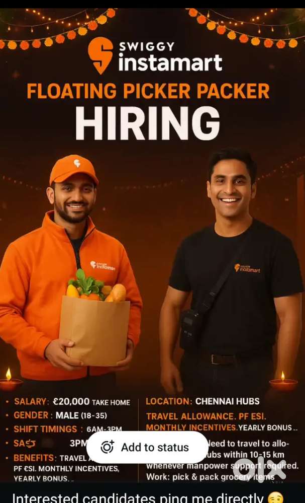 Swiggy instamart vacancy -Athipet