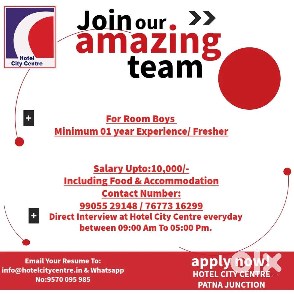 Urjent Vacancies at Patna hotel