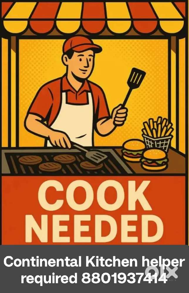 Kitchen helper required for my cafe Burger pizza wraps and broasted.