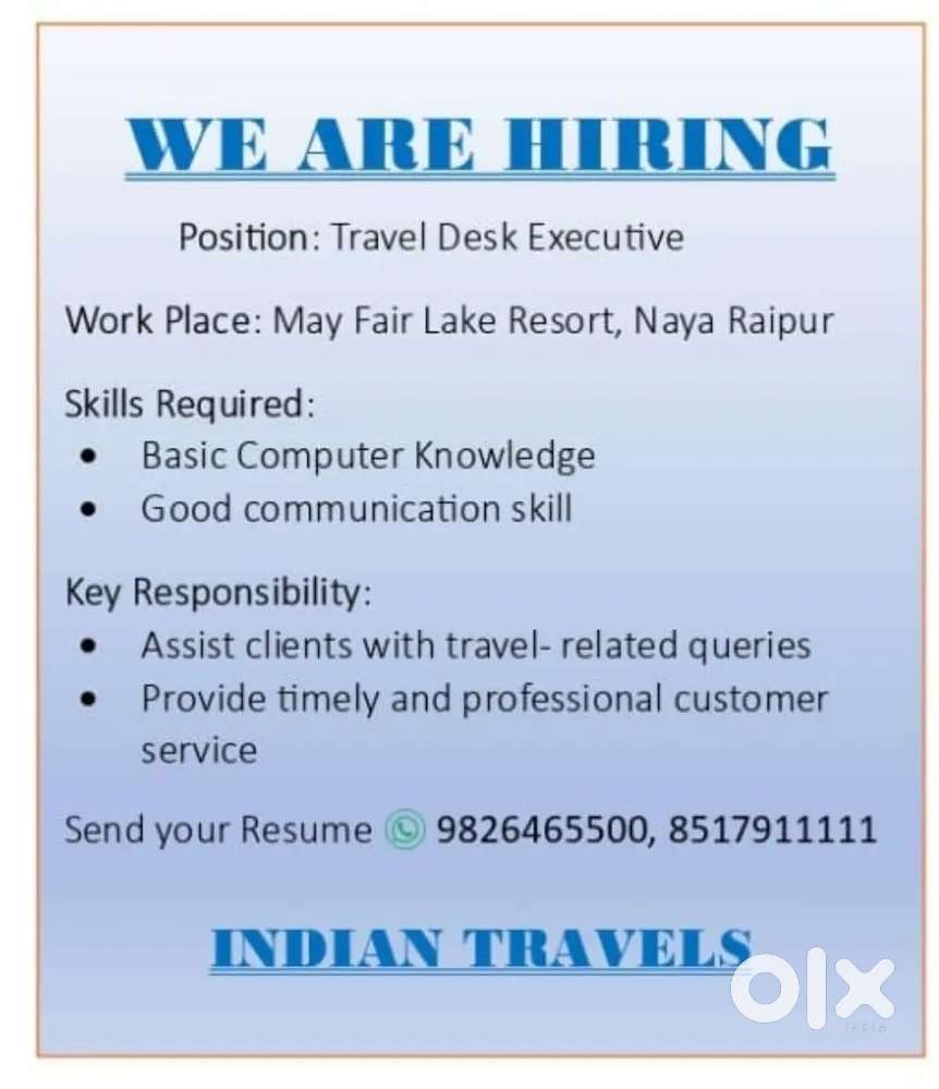 Travel Desk Executive @ Hotel May Fair