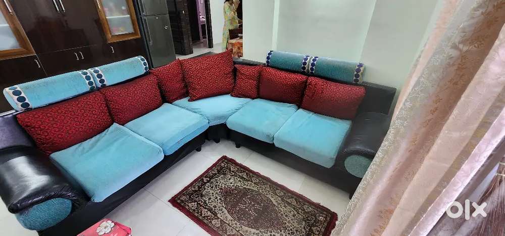 Full Black Leatherette 5-Seater L-Shaped Sofa – Great Condition