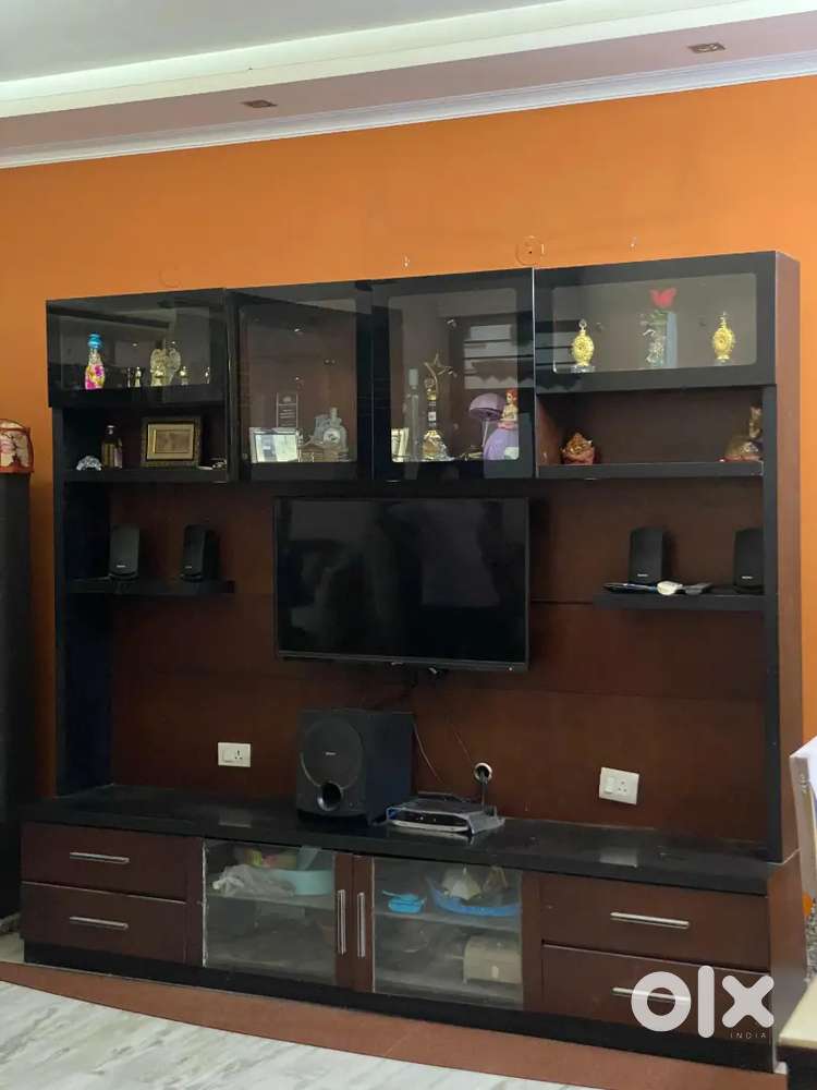 Modern Wooden TV Unit with Storage & Display Shelves