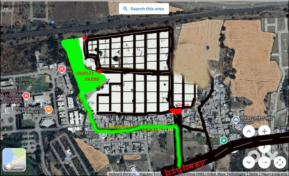 LAND SELL NEAR CHIRAYU MEDICAL COLLEGE & ESHA ENCLAVEE INDORE BPL ROD