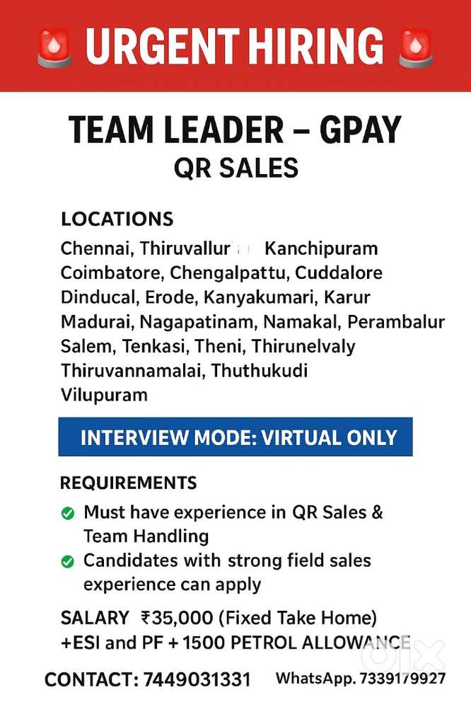 Team Leader (Gpay QR Sales)