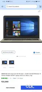 Asus Vivobook X540B AMD laptap ram 4gb 1tb harddisk ( windows 10)2hrs.