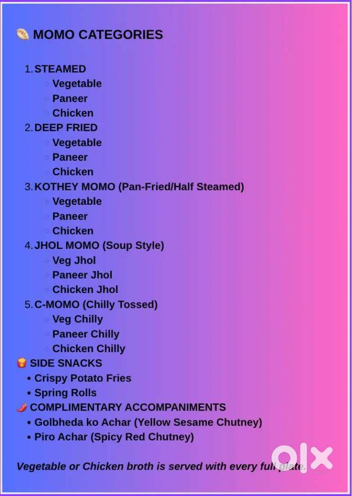 Nepali momos female chef ( growth opportunities depending on sales)