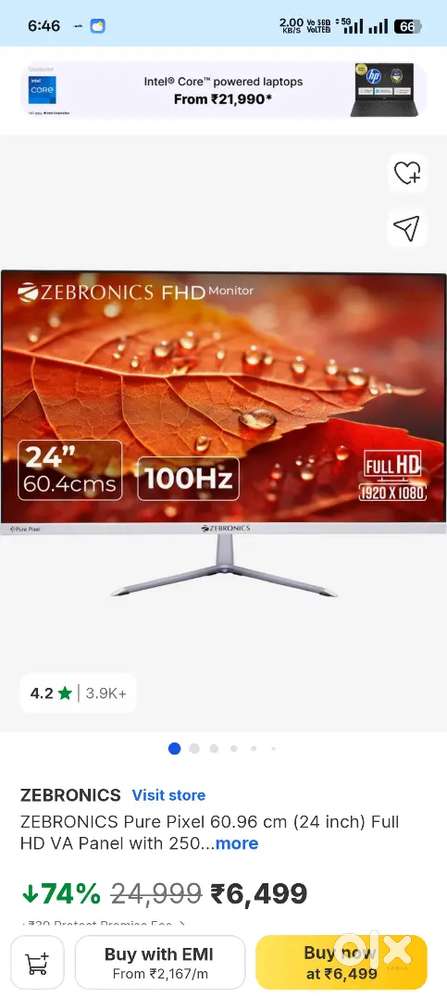 Zebronics 24 inch monitor inbuilt speaker and lenovo cpu