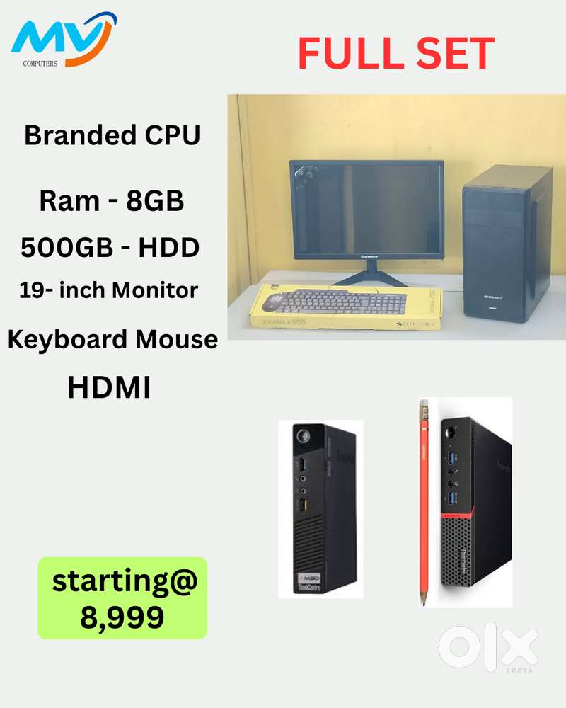 Full Set  CPU - Branded  Ram - 8GB  Hard disk = 500GB
