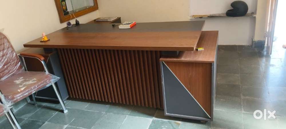 Premium Two-Tone L-Desk with Cabinet  Large Office/Home Office Table