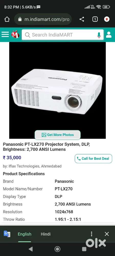 Panasonic Projector in 13k with manual Screen