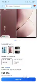 Vivo v29 storage 8+8/128 1a condition