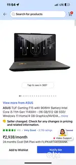 ASUS TUF Gaming F15 with 90WHr Battery Intel Core i5 11th Gen 11400H -