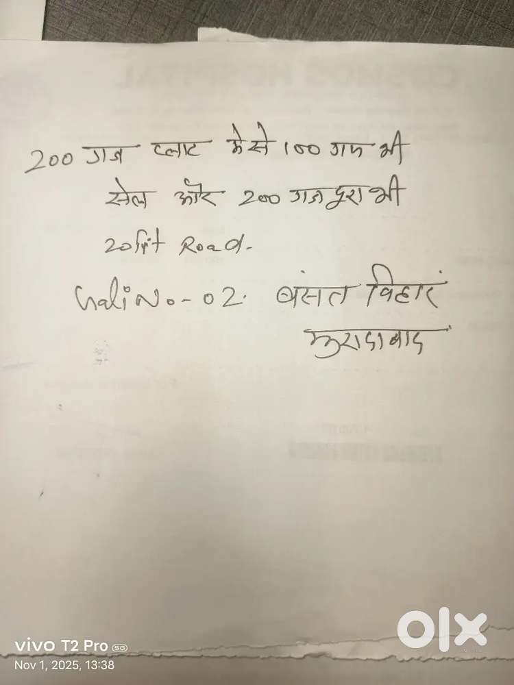 Basant vihar Gali no 2 best location Plot 200gaz ka 100 guz bhe sale